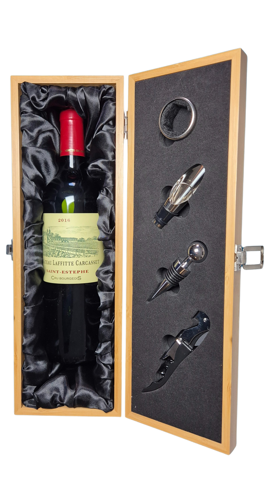 Boîte à vin personnalisable en bois avec accessoires – Coffret cadeau vin gravé (tire-bouchon, bec verseur, bouchon, découpe-capsule) – Idée cadeau homme anniversaire, fête des pères, départ