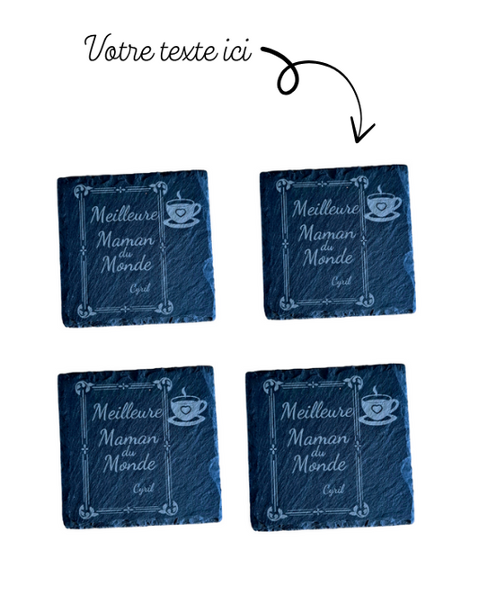Set De 4 sous-Verre Personnalisables en Ardoise  - Cadeau Personnalisé